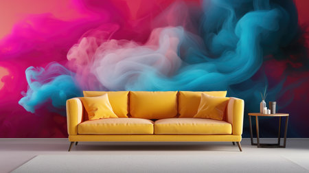 a modern living room mockup with foggy wall art, ai generated imageの素材