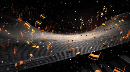 an abstract exploding music notes poster, ai generated imageの素材