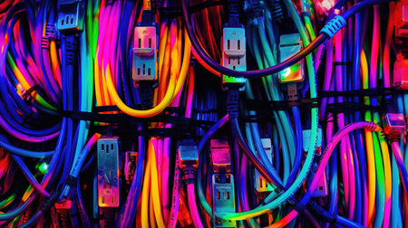 a modern colored wire connections artwork, ai generated imageの素材