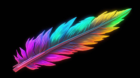 a colored shining radiant fantasy feather, ai generated imageの素材