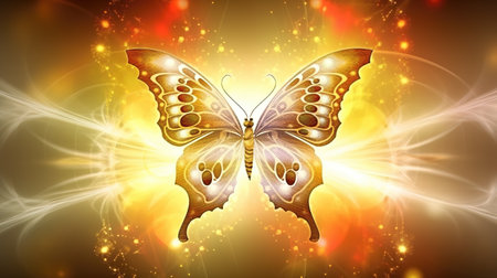 a golden shining lightning magical butterfly, jewelry wallpaper artwork, ai generated imageの素材