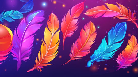 modenr cool cartoon inspired feathers, palette wallpaper design, ai generated imageの素材
