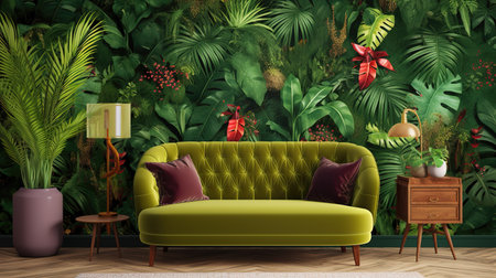 a nature inspired living room mockup, ai generated imageの素材