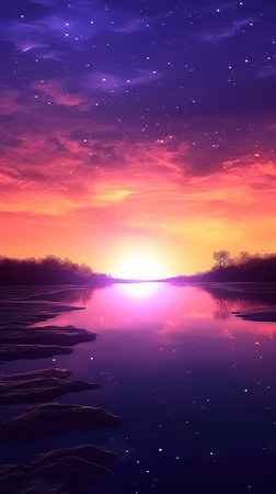 a wonderful sunset at the ocean, phone wallpaper design, ai generated imageの素材