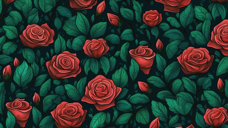 cartoon inspired realistic gift card illustration with red roses, ai generated imageの素材