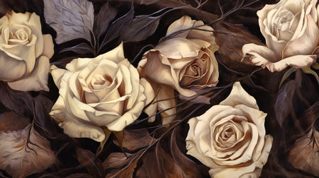 beautiful white roses in a wedding gift card style, ai generated imageの素材