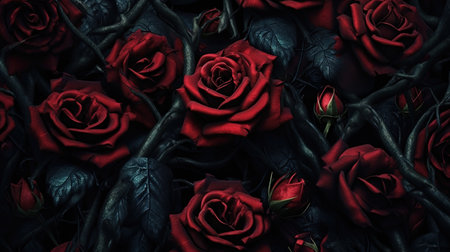 beautiful red roses in a classic vintage style, wedding gift card artwork, ai generated imageの素材