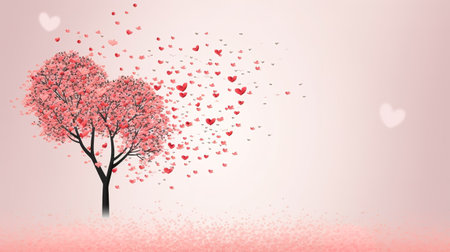 a tree made out of hearts is blowing in the wind, ai generated imageの素材