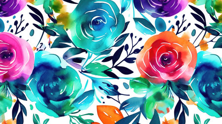 modern watercolor inspired roses artwork, ai generated imageの素材
