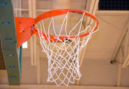 Basketball hoop close up in a gymnasium