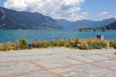 View above big beautiful lakeの写真素材