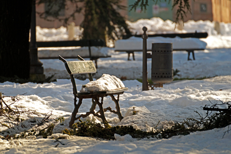 snowy benchの写真素材