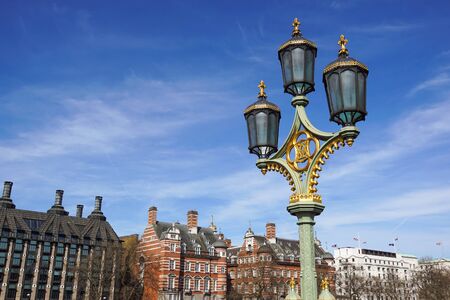 old street electric lantern at London cityの写真素材