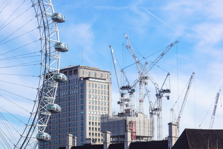 LONDON, ENGLAND - April 14, 2017 : The London Eye near the River Thames at dusk, England. The London Eye is a giant Ferris wheel on the South Bank of the River Thames in the capital of UKのeditorial素材