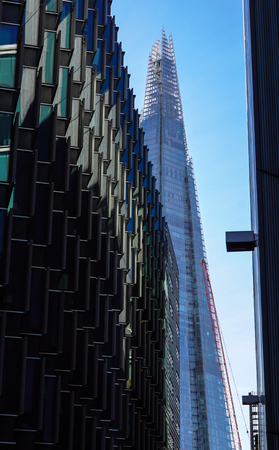 LONDON - APR 20 : The Shard building at sunset pictured on April 20th, 2017, in London. The Shard opened to the public on February 2013. Standing 309m, the Shard is the tallest building in Europe.のeditorial素材