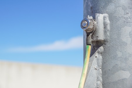 Cables connected to electrical grounding bar .Electric grounding .の写真素材