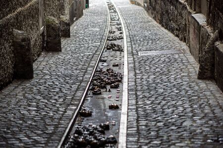 modern and urban water drain or ditch on the street . Gutters in every city ,go down to the the riverの写真素材