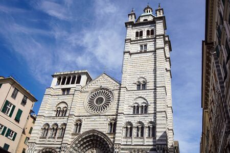 GENOVA, ITALY - July 20, 2017: The Genoa Cathedral or Duomo di Genova or Cattedrale di San Lorenzo in the center of Genova old townのeditorial素材