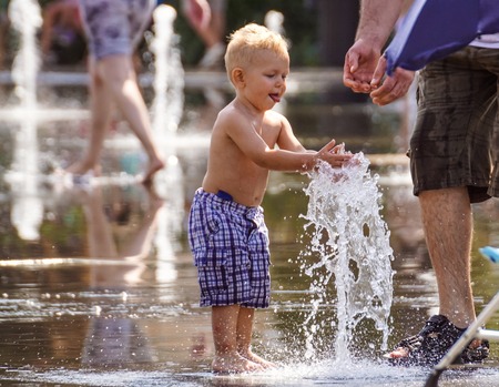 NICE, FRANCE - August 2017 : People playing in the fountains on the main square of Nice in Franceのeditorial素材