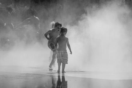 NICE, FRANCE - August 2017 : People playing in the fountains on the main square of Nice in Franceのeditorial素材