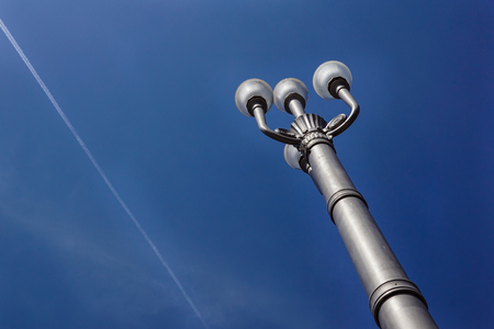 lamp post street with dark blue skyの写真素材