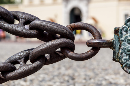 Stainless steel chain links. Industrial metal backgroundの写真素材