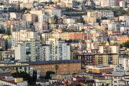 Aerial view of traditional red house roofs at the Naples Town Square, Napoli Italy . urban agglomerationの写真素材