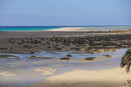 Mud flats at low tide off the coast of canary islandの写真素材
