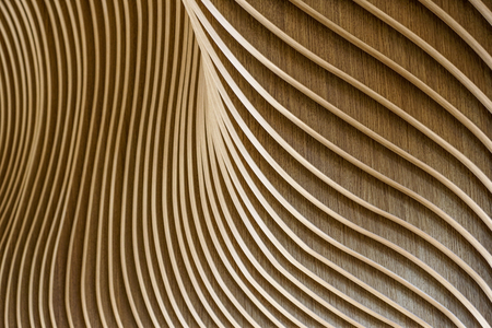 Architectural details of Welsh Assembly building. Wooden planks from sustainable sources. Eco-friendly design at its best.の写真素材