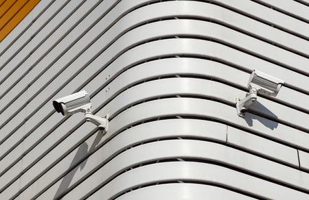 Security cctv cameras in metal wall. cctv system .の写真素材
