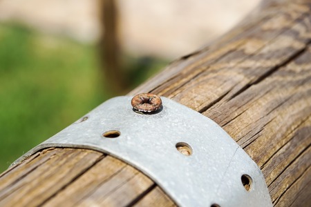 Screws screwdriver twist in wooden board. Joinery and construction work close up.