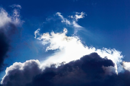 Blue sky and white clouds in the afternoon . Storm