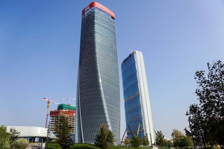 Milan, Italy - April 13, 2019: Skyscraper Generali Tower The Twisted One headquarters of the...