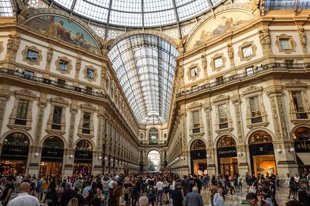 MILAN, ITALY - MAY 2: Unique elevated view of Galleria Vittorio Emanuele II in Milan on May 2, 2012. Built in 1875 this gallery is one of the most popular shopping areas in Milan.のeditorial素材