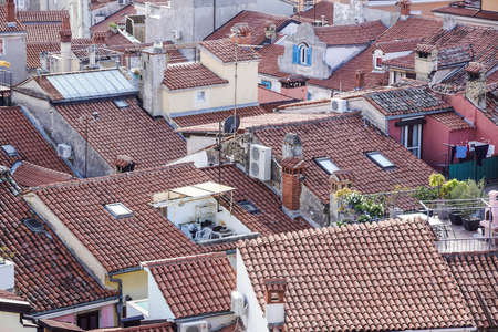 Roofs . View of the tiled roof tops and scenic skyline of the Old Town of Dubrovnik, taken from on...
