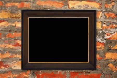 Vintage  rusty room detail, wooden textured floor and brick wall texture with picture frameの写真素材