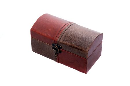 An old style wooden jewlery box isolated on whiteの写真素材