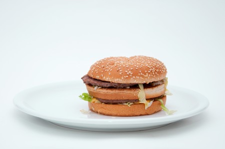 A tasty hamburger with cheese.の写真素材
