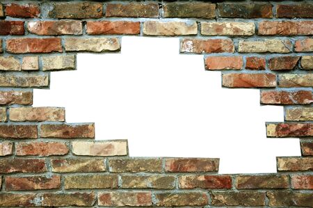 Hole in the brickwall, texture background.の写真素材