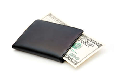 Money and wallet over a white backgroundの写真素材