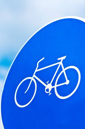 Close up image of a bicycle lane traffic signの写真素材