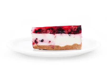 Piece of sweet cheese cake on a white plate.の写真素材