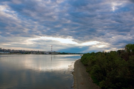 Sunset at Danube river in the city of Belgrade, the capitol of Serbia.の写真素材