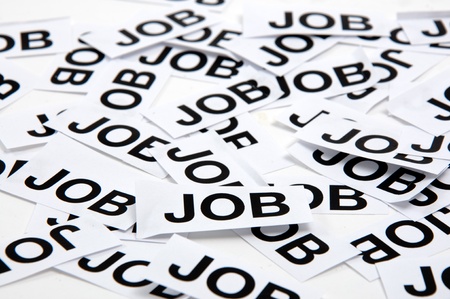 Printed paper notes with the word "Job" in black inkの写真素材