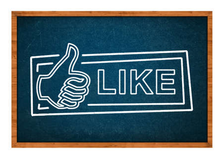 Like button hand drawn with rthe chalk on the classroom chalkboard.