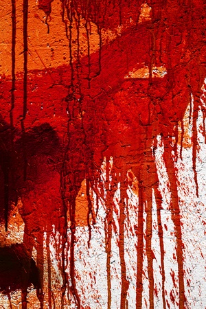 Texture of white obsolete wall with bloody red stainsの写真素材