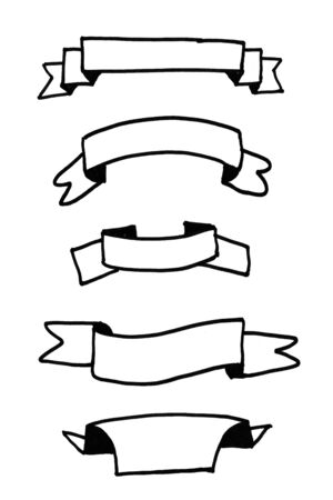 Collection of Hand drawn ribbon banner on grunge paper background, copy space for your textの写真素材