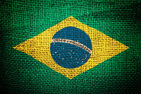 Brazil flag on coffee sack textureの写真素材