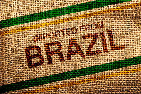 Imported from Brazil printed on Jute canvas texture, natural coffee sack texture の写真素材