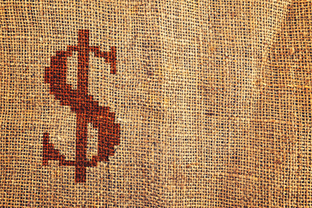 light natural burlap linen texture with dollar symbol for the backgroundの写真素材